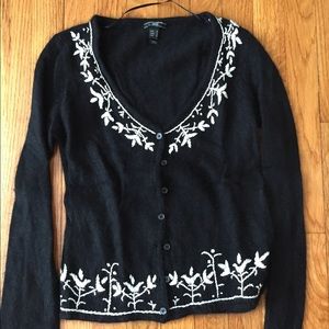 Mango black cardigan with white embroidery S